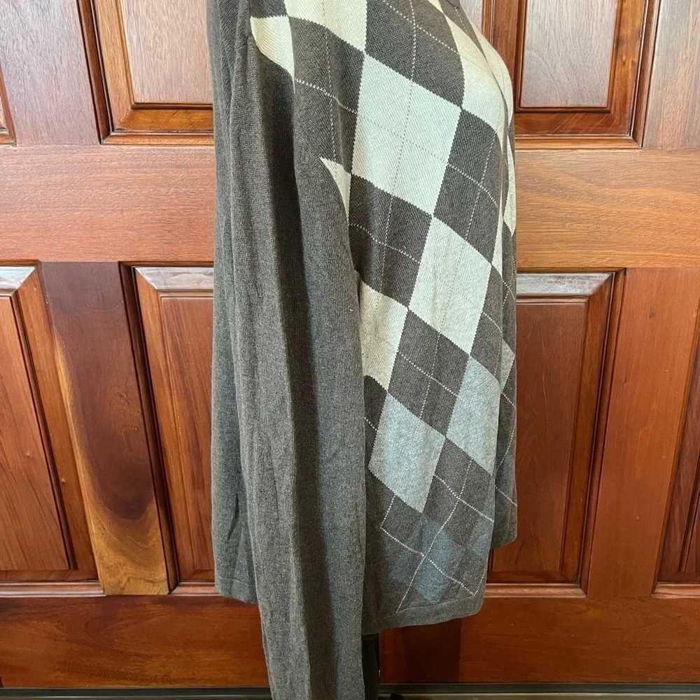 Banana Republic Sweater Mens XL Silk Cashmere Argyle Diamond Preppy Brown/gray